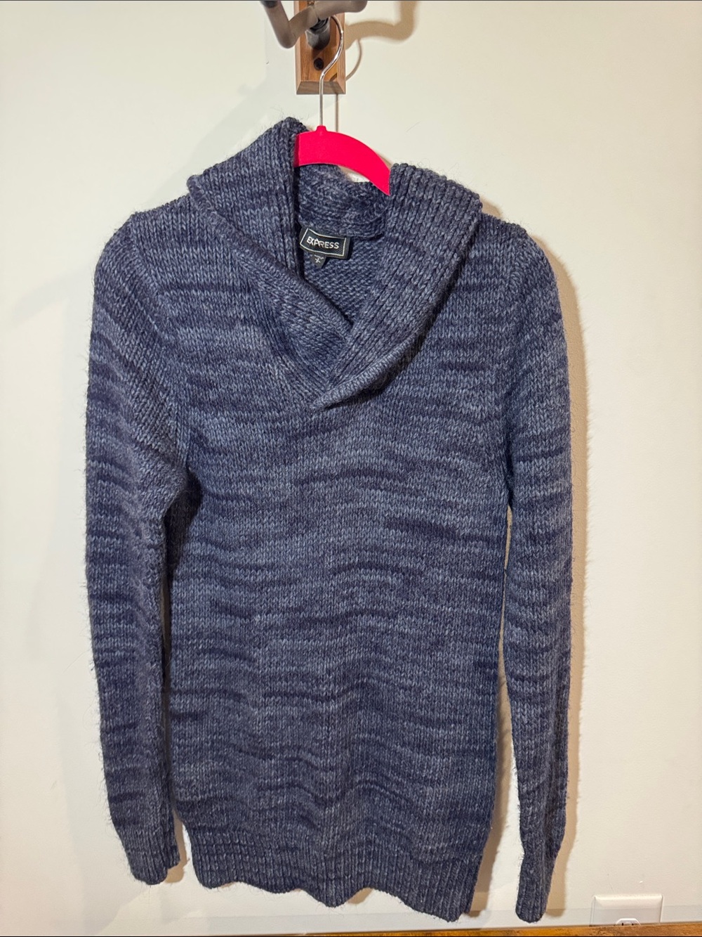 Express Women's Navy Marled Cowl Neck Sweater